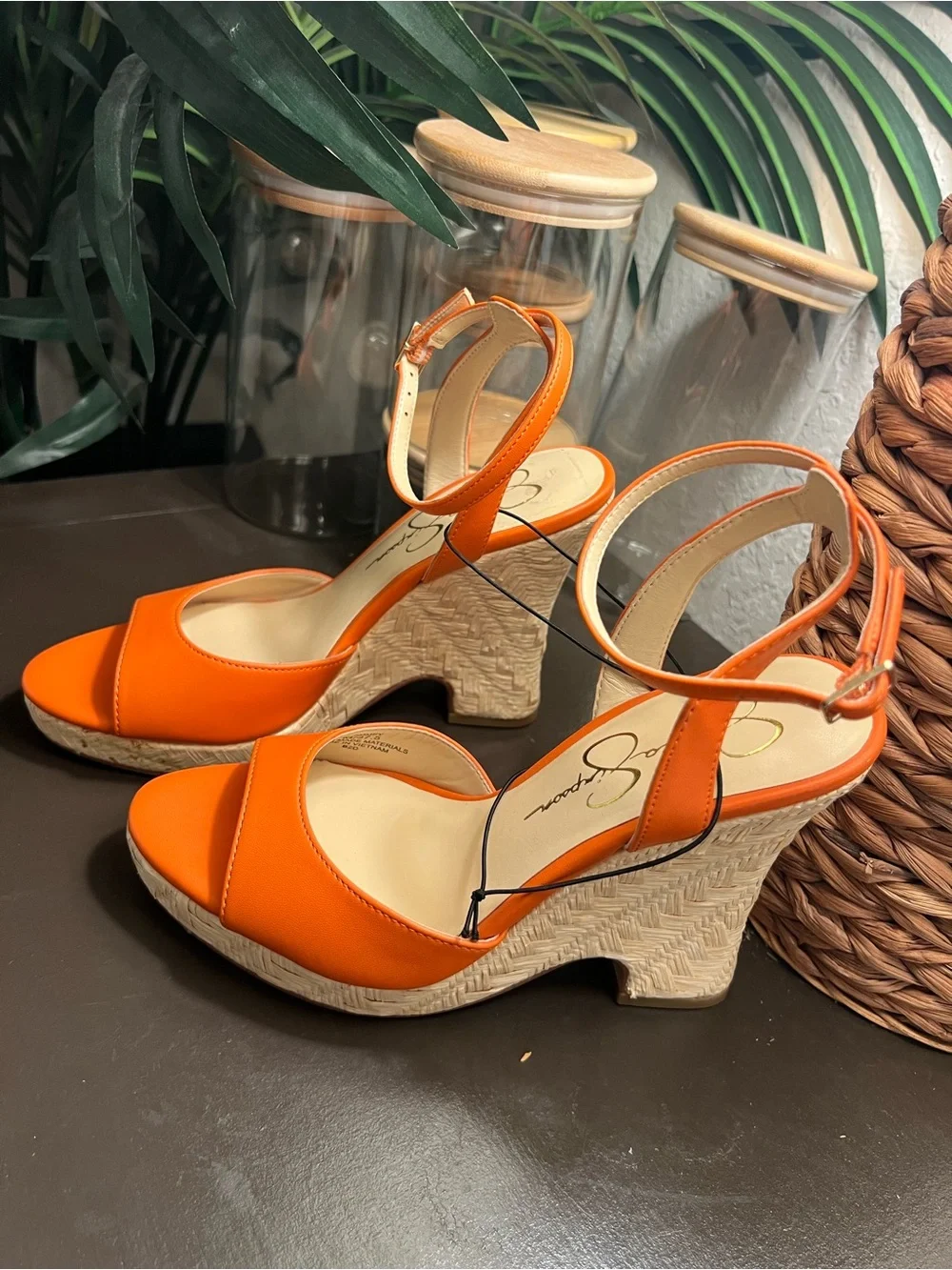 Jessica Simpson Bright Orange Ankle-Strap Wedge Sandals